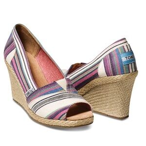 Toms - Blue & Pink Village Stripe Wedge Sz 8